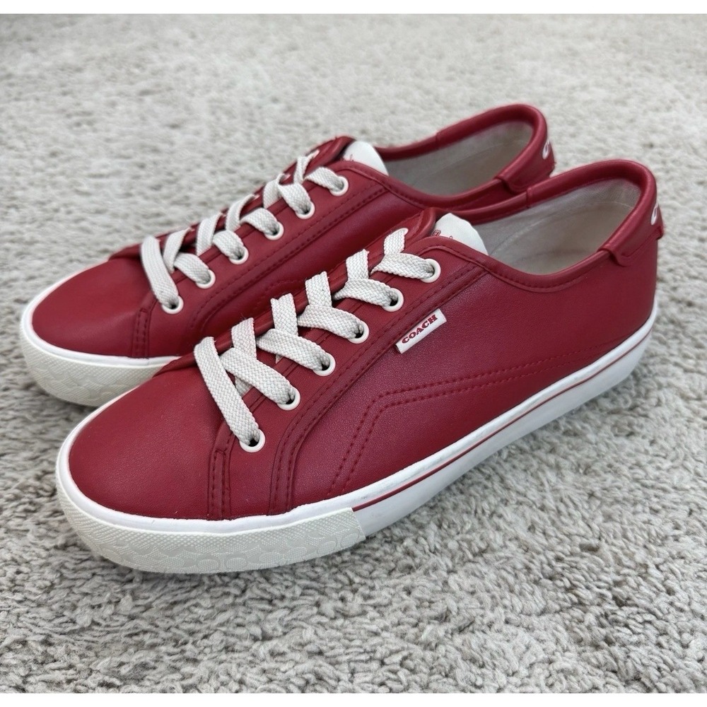 Coach Red Leather Low-Top Sneakers with White Soles